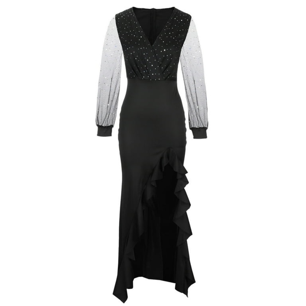 Elegant Black Long Sleeve Women's Dress